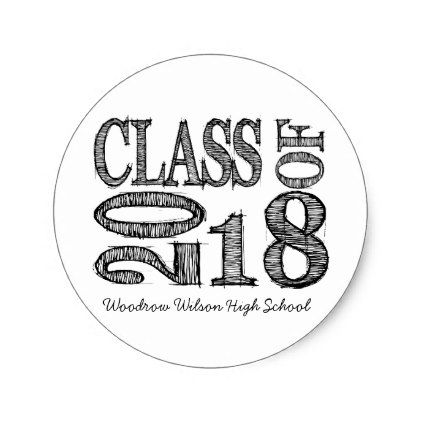 422x422 Fun Pen Sketch Class Of 2018 Graduation Classic Round Sticker