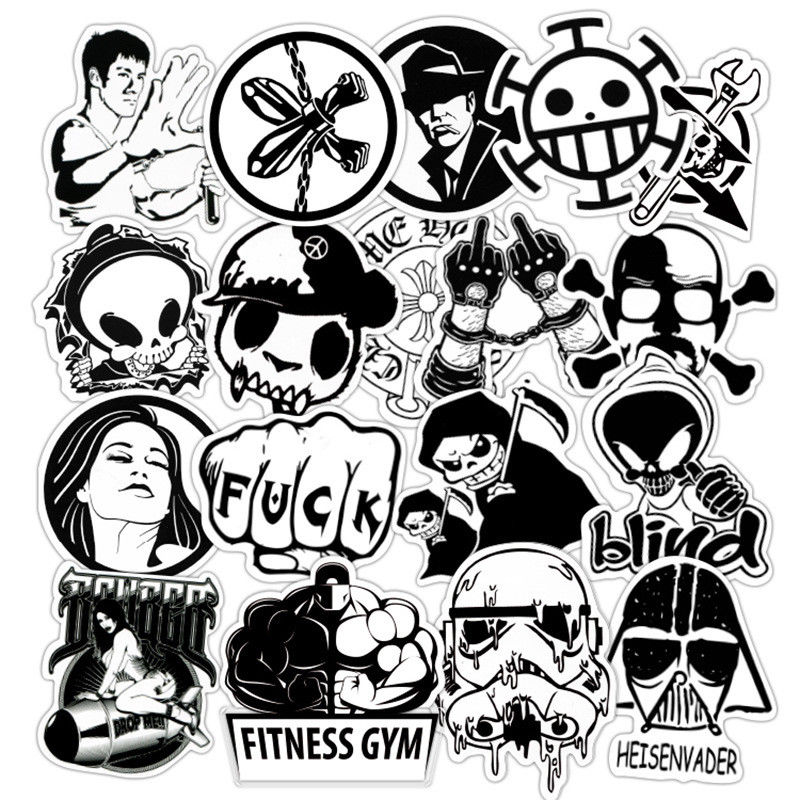 800x800 60mixed Black White Sticker Vinyl Laptop Luggage Skateboard Phone
