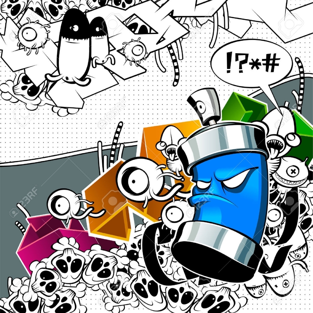 1024x1024 Cartoon Skateboard In Graffiti