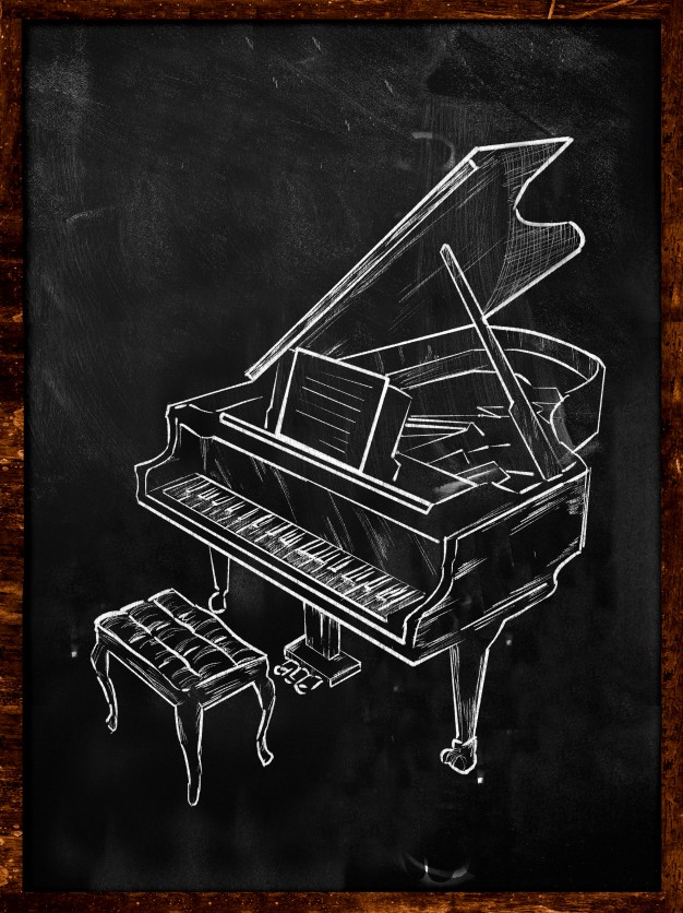 626x836 Grand Piano Drawing On Blackboard Music Photo Free Download