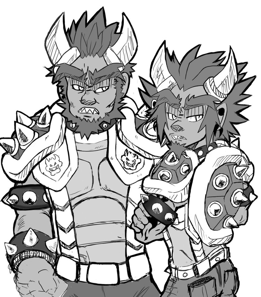 837x954 Grayscale Bowser And Bowser Jr By Cheekysoup4u
