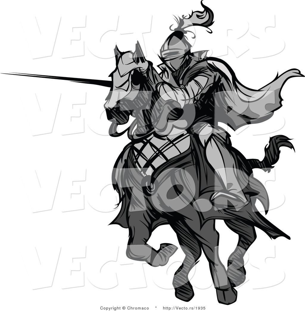 1024x1044 Vector Of A Knight Charging On Horse While Aiming Lance Grayscale