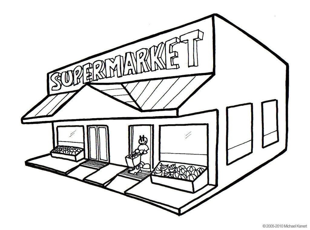 1024x759 Supermarket Building Clipart Black And White