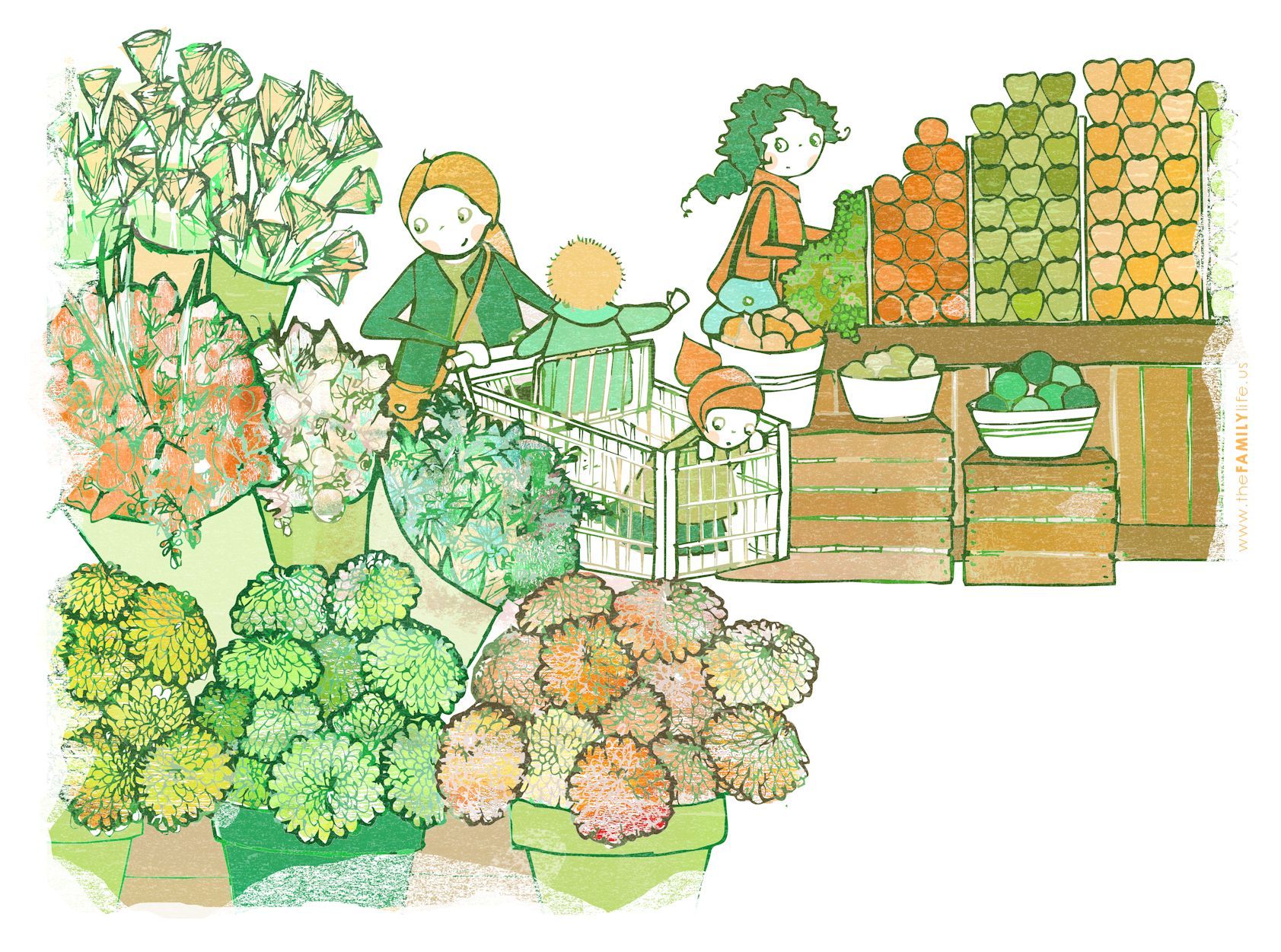 1683x1251 Grocery Store Floral Produce Department Display Drawing Mom Kids