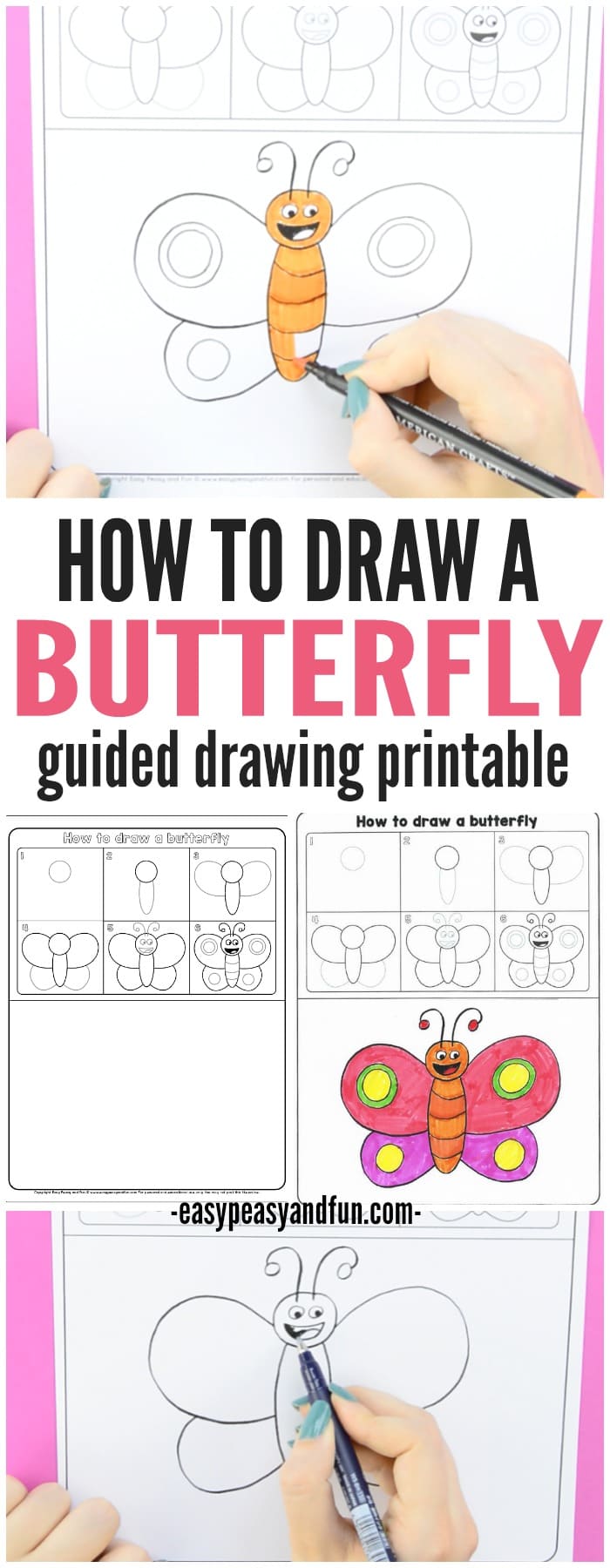 700x1800 How To Draw A Butterfly Step By Step For Kids + Printable