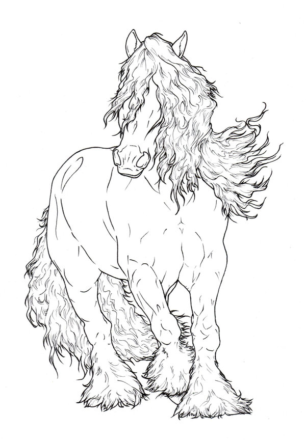 600x868 Gypsy Vanner Lineart By Requay