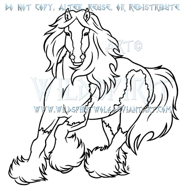 600x618 Running Gypsy Vanner Lineart Commission By Wildspiritwolf