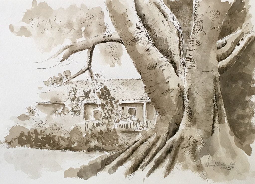 1024x741 The Hacienda Pen And Ink Drawing With A Sepia Wash By