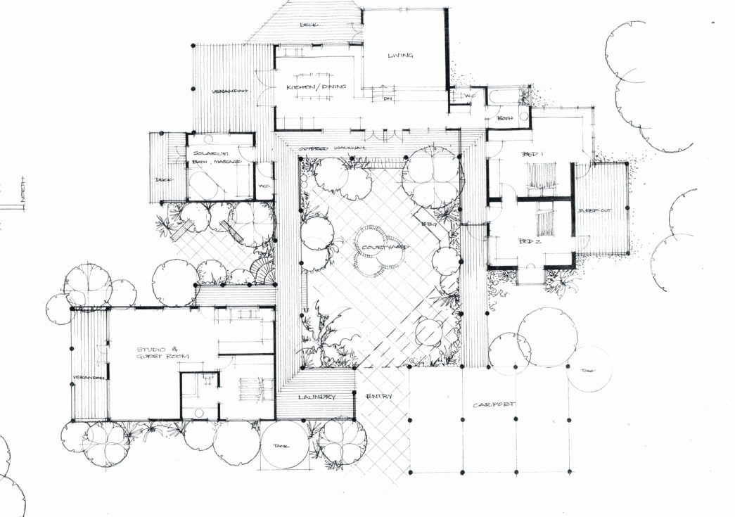 1045x735 Center Courtyard House Plan Lovely Bungalow With Plans Shaped