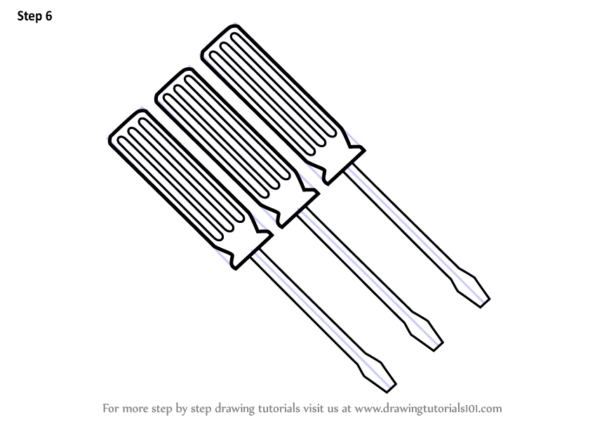 848x602 Learn How To Draw Screwdriver Set (Tools) Step By Step Drawing