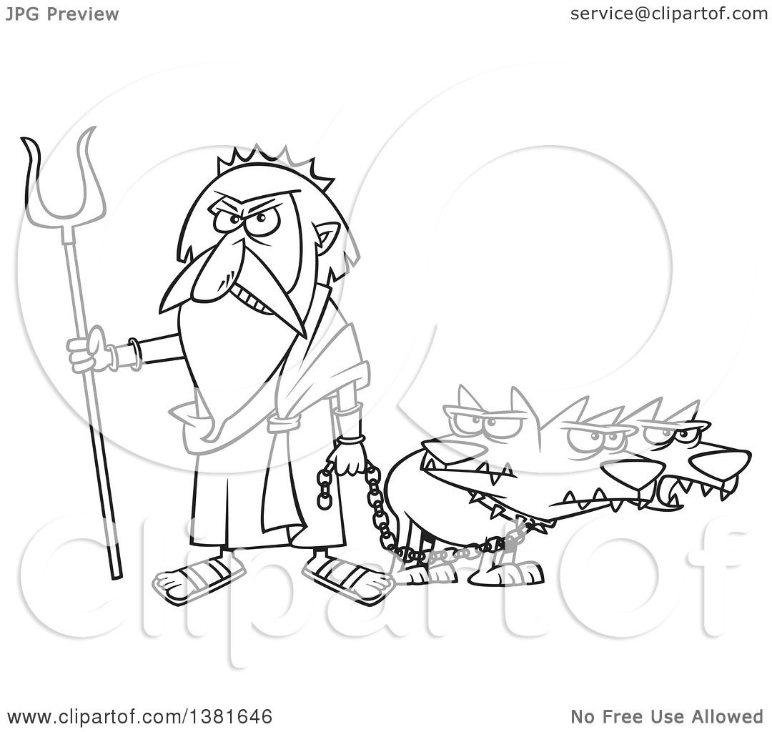 1080x1024 Clipart Of A Cartoon Black And White Greek God, Hades, With His