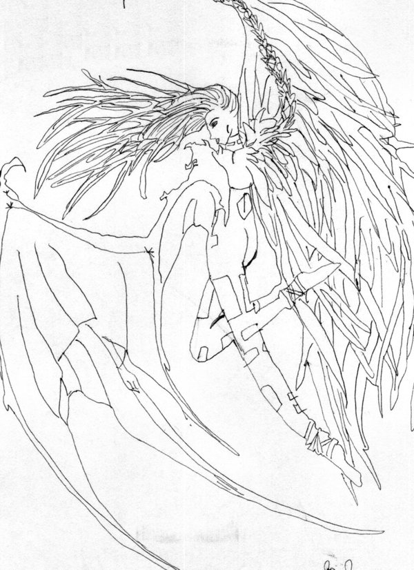 600x826 Collection Of Half Angel Half Devil Drawing High Quality