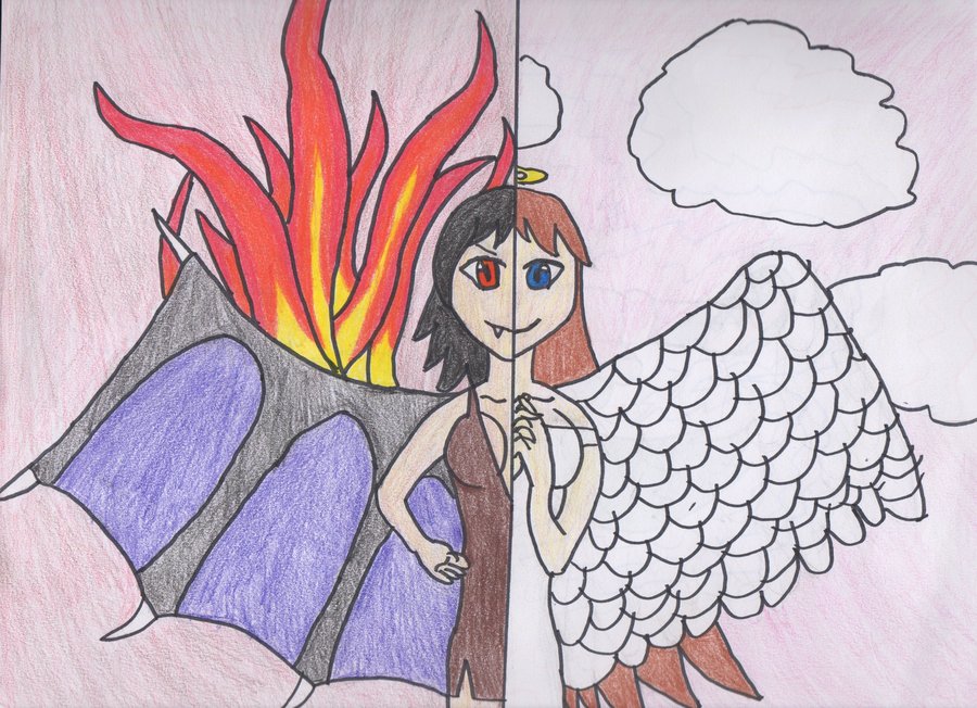 900x652 Collection Of Half Demon Half Angel Drawing High Quality