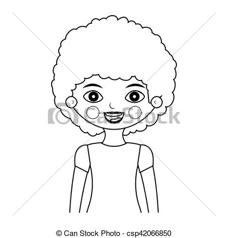 450x470 Half Body Girl Silhouette With Curly Hair Vector Illustration.