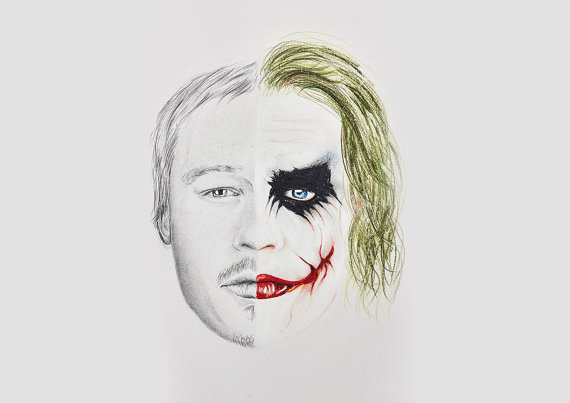 570x403 Heath Ledgerthe Joker Half Face Drawing Batman The Dark