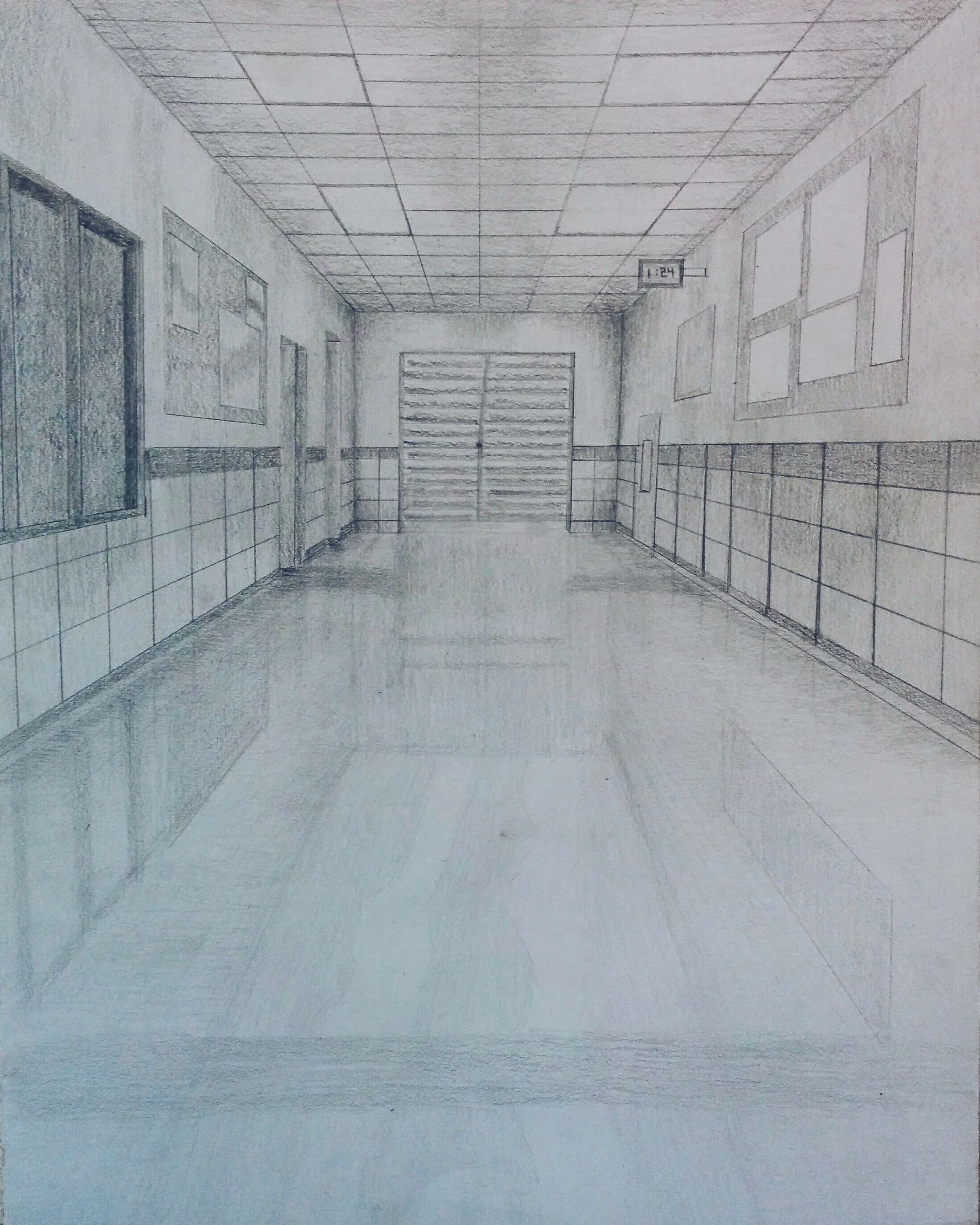 2200x2749 One Point Perspective Hallway Drawing Drawing