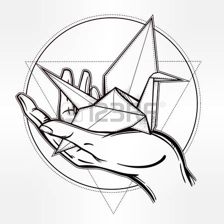 450x450 Hand Drawing Template 58659439 Hand Drawn Paper Crane In A Hand