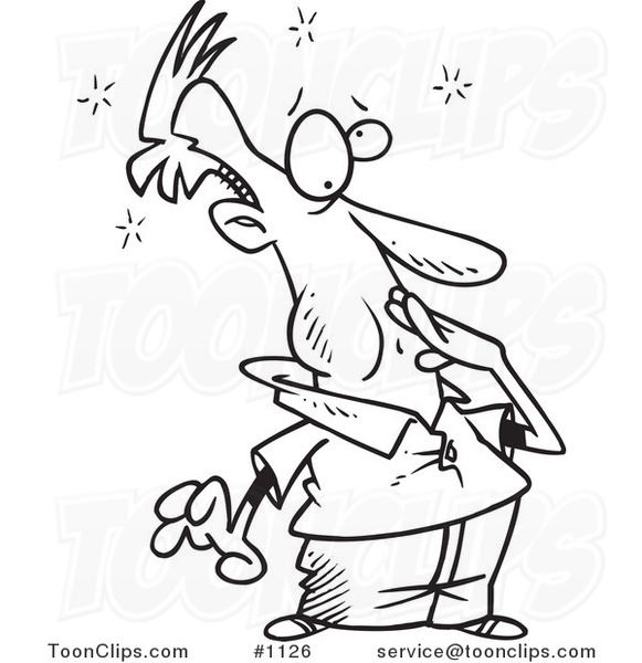 581x600 Cartoon Black And White Outline Design Of A Sick Guy Covering His