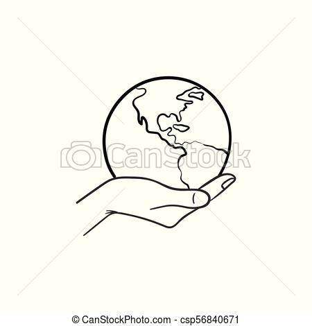 450x470 Hand Holding The Globe Hand Drawn Sketch Icon. Hand Holding