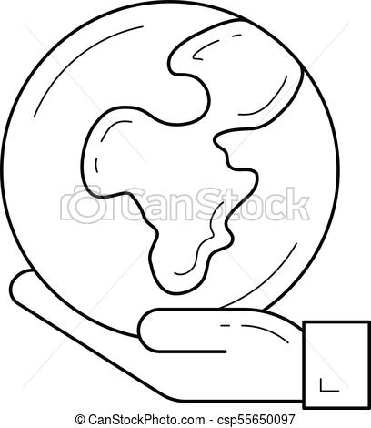408x470 Hand Holding The Globe Vector Line Icon. Hand Holding The Globe