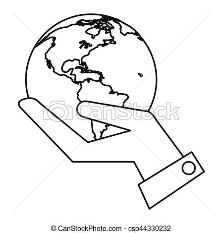 450x470 Hand Holding World Concept Communication Thin Line Vector
