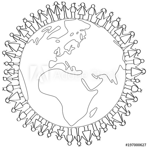 500x500 Vector Illustration Of Stick Figures Children Standing Around