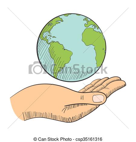 450x470 Illustration Of A Hand Holding A Globe Vector Clip Art