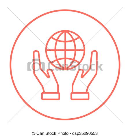 450x470 Two Hands Holding Globe Line Icon. Two Hands Holding Globe