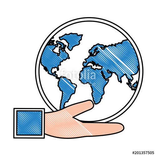 500x500 Hand Holding Globe Map Planet Vector Illustration Drawing Stock