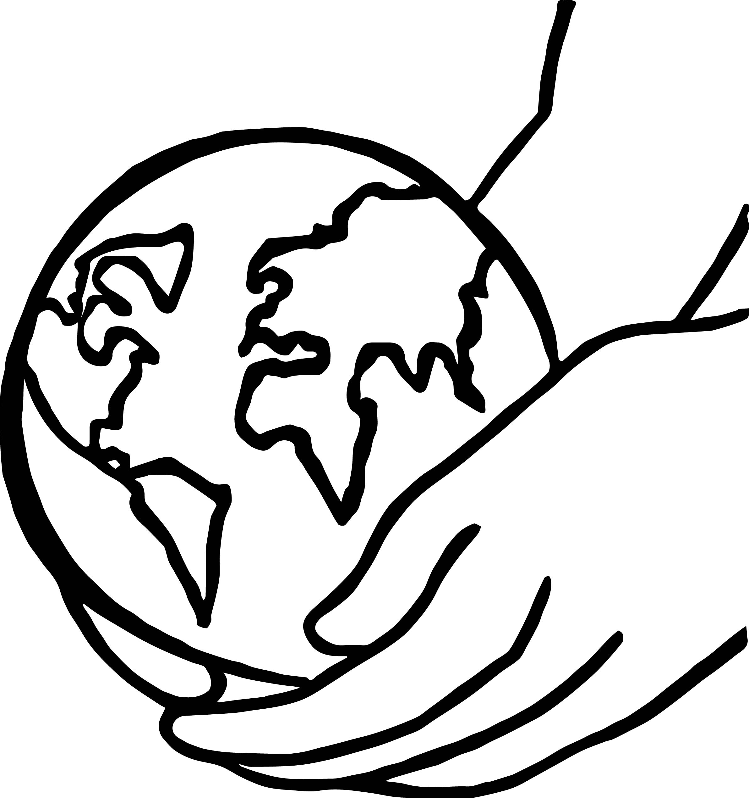 2384x2537 Earth Globe Hold On Hand Coloring Page