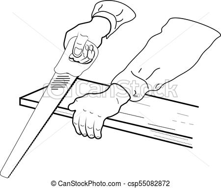 450x384 Vintage Logo With Saw, Hand With Saw, Vintage Instruments.