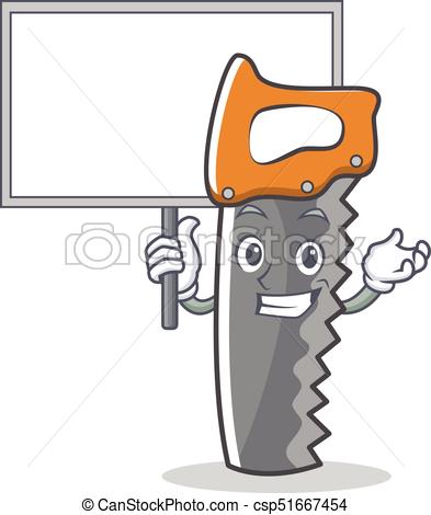 393x470 Bring Board Hand Saw Character Cartoon Vector Illustration.
