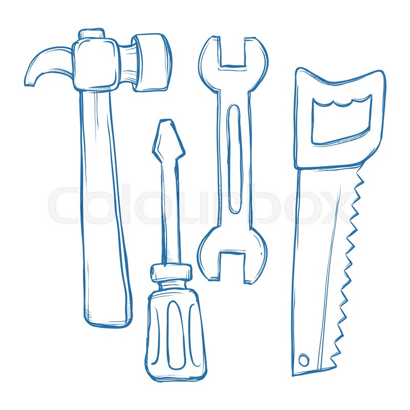 800x800 Vector Stock Of Hammer, Wrench, Saw, Screw Driver Tools In Sketch