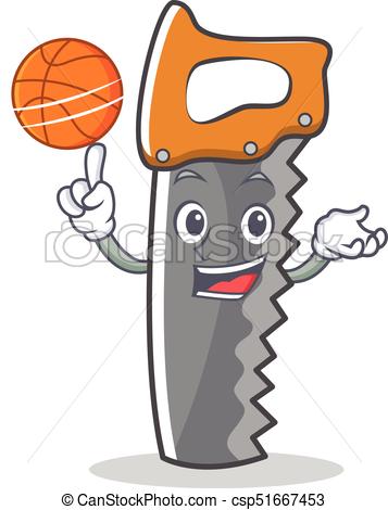 357x470 With Basketball Hand Saw Character Cartoon Vector Clipart