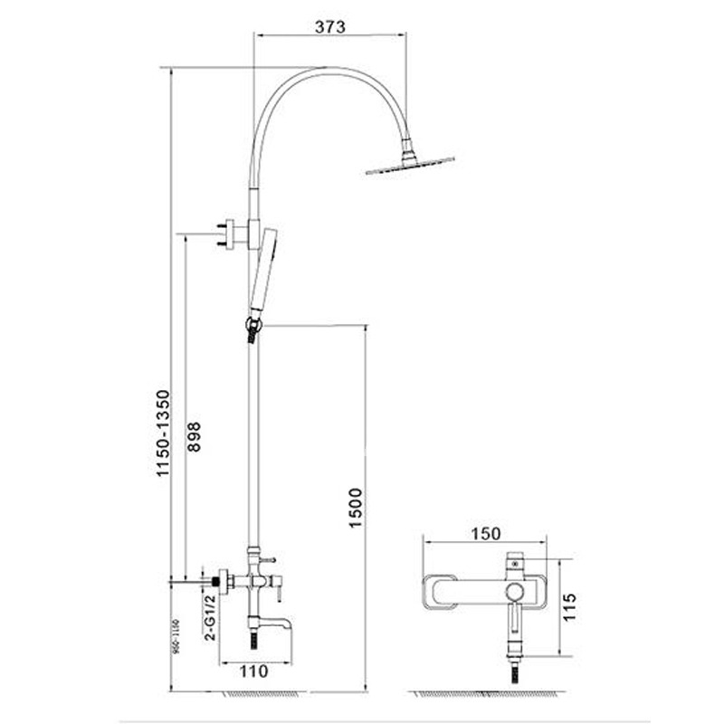 800x800 Exposed Shower Fixtures Black Painting Single Handle Commercial