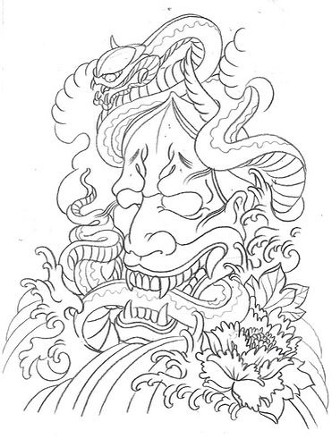371x500 Hannya Mask Coloring Pages Masking And Tattoo