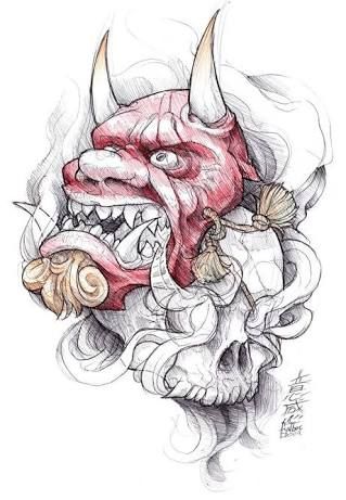 319x461 Hannya Mask Drawing