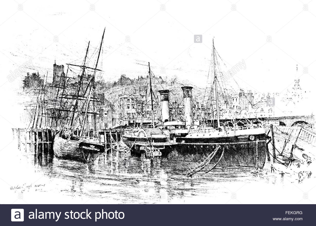 1300x932 Paddle Steamer Mary Beatrice In Folkestone Harbour, 1896 Pencil