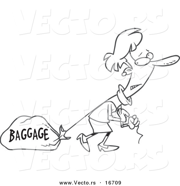 600x620 Vector Of A Cartoon Girl Pulling Heavy Baggage