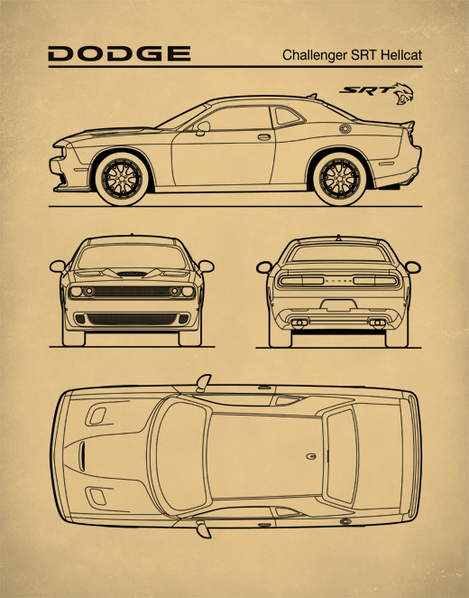 520x662 Auto Art, Patent Print, Dodge Challenger Hellcat Blueprint Neue
