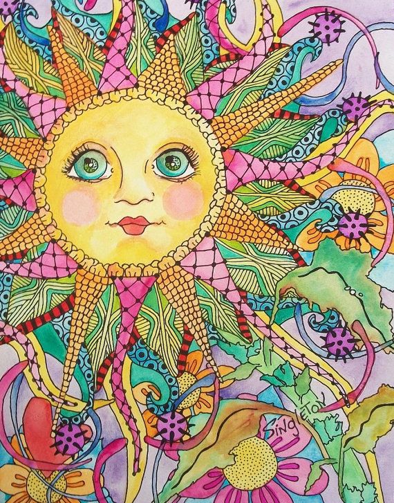 570x727 Midnight In My Psychedelic Garden, Singleton Hippie Art Original