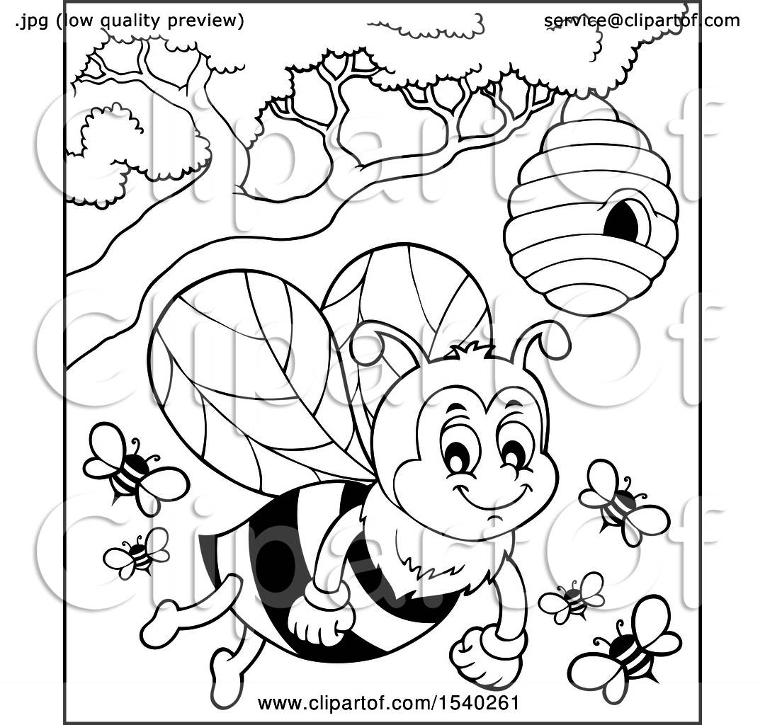 1080x1024 Clipart Of A Black And White Honey Bee And Hive