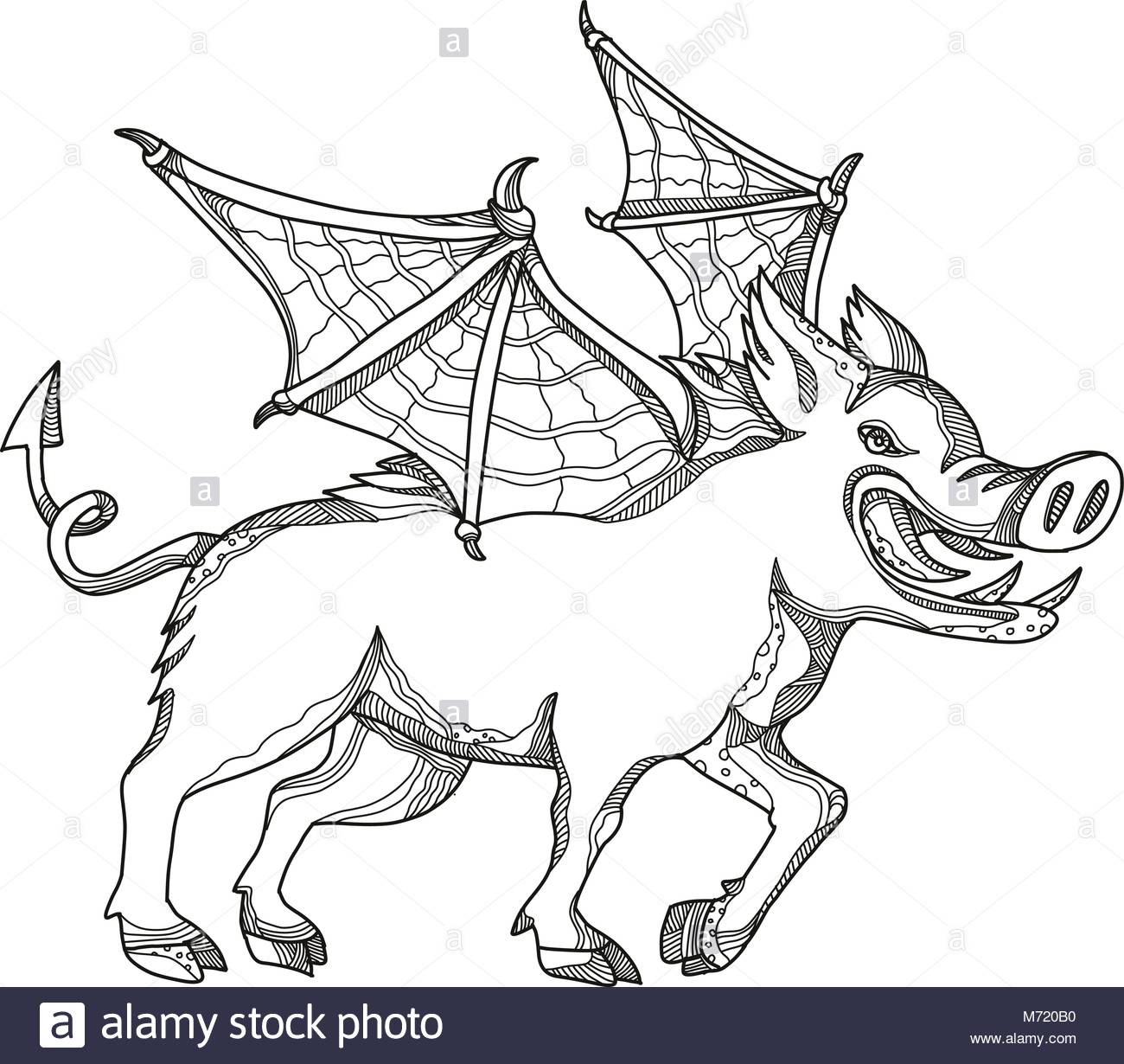 1300x1230 Doodle Art Illustration Of A Winged Wild Boar, Swine, Pig ,wild