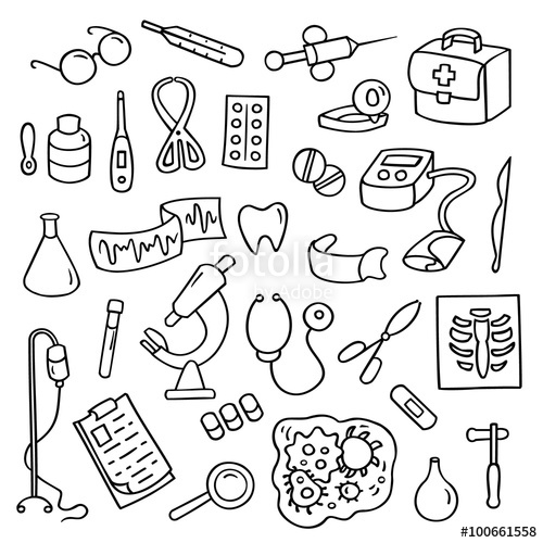 500x500 Cute Cartoon Set Laboratory Equipments. Medical Collection