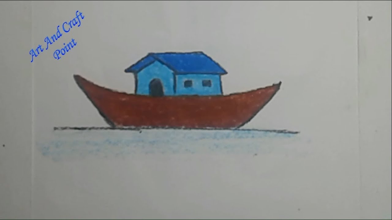 1280x720 How To Draw Step By Step Simple Pastel House Boat For Kids Art