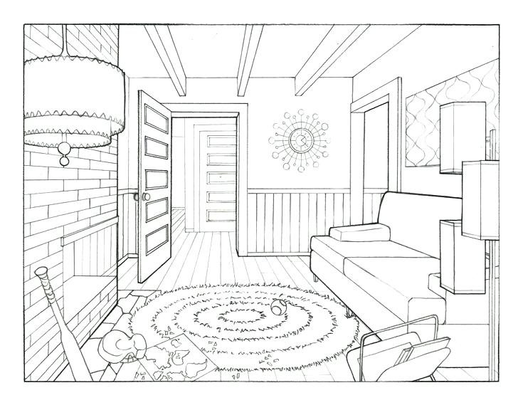 735x569 Living Room Drawing One Point Perspective Drawing Room Living Room