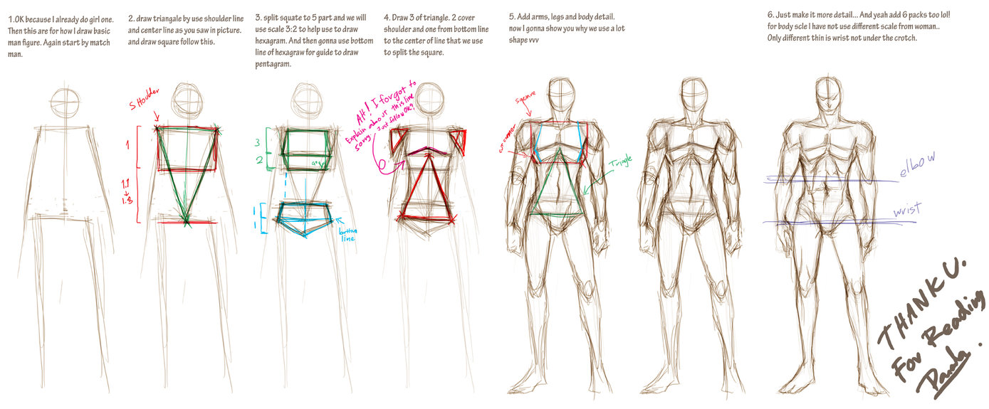 1389x575 How I Draw Basic Man Figure By Pandabaka