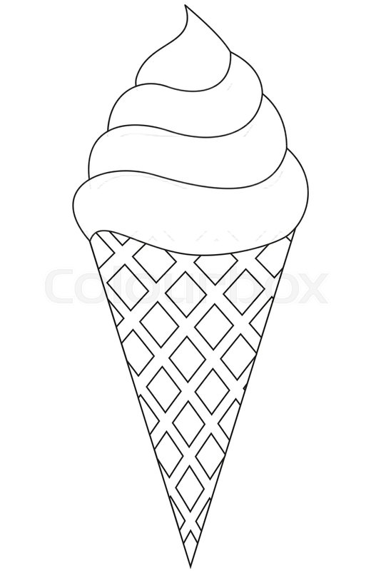 534x800 Ice Cream Cone Black And White Line Art Icon. Coloring Book Page