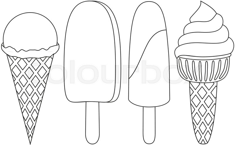 800x493 Ice Cream Cone Popsicle Line Art Black And White Icon Set