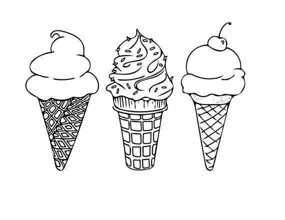 570x440 Printable Coloring Sheet, Instant Download, Ice Cream Cones